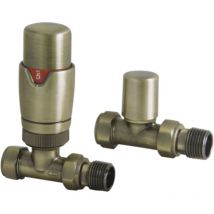 Lux Heat - Straight Brushed Brass Thermostatic Valve Set