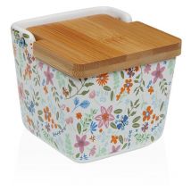 Salero con Tapa Versa Cerámica Flores 8,8 x 8,5 x 8,8 cm - Marca: Versa ean: 8420327567529