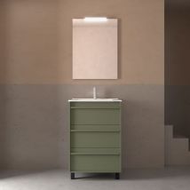 Badezimmermöbel Attila 600 3 Schubladen Green Satin + Waschtisch + Spiegel