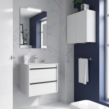 Salgar Komplett-Set ATTILA 700 2 Schubladen WHITE SATIN + Waschtisch + Spiegel + Leuchte