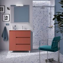 Salgar Noja Komplett-set 850 3 Schubladen Und 1 Linke Tür Red Satin + Waschtisch + Spiegel + Leuchte