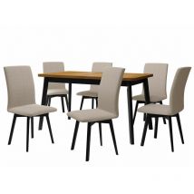 Mobilier1 - Salle à manger complète Victorville 292, Chêne petit-fils + Noir, 75x80x140cm, Diamètre: 0, Nombre de places: 6, Style: Contemporary