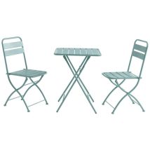 Vente-unique - Salle à manger de jardin pliante en métal - une table L.60 cm et 2 chaises pliantes - Vert amande - mirmande de mylia