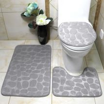 Rapanda - Salle de bain et WC,Tapis de bain antidérapant en relief pour salle de bain, 3 pièces, tapis de sol antidérapant pour couvercle de
