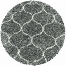 Tapis Rond Shaggy Poils Longs Motifs Alhambra SALMA (Gris - 200x200cm)