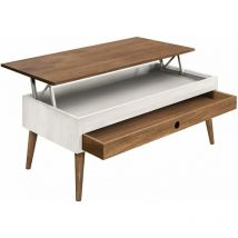 Mesa de centro elevable con cajon deslizante blanco