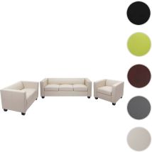Mendler - Salon 3-2-1, garniture de canapés / lounge Lille - similicuir, blanc