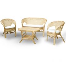 Okaffarefatto - Salon Amanda avec 1 canapé, 2 fauteuils, 1 table en osier tressé