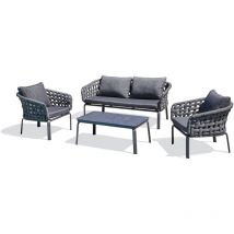 Camargue - Salotto da giardino 4 posti in corda intrecciata e alluminio antracite - paris garden