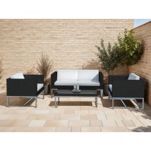 Salon de jardin design bas en résine tressée - noir - 4 personnes - Delorm