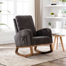 Chaise à bascule confortable moderne pour salon, chaise de salon, dossier haut rembourré, pour chambre à coucher, Lin, gris foncé