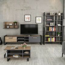 Azura Home Design - Salon complet Leno chêne clair et gris
