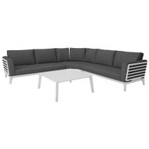 Salon d'angle de jardin Moss ii alu avec coussins sunbrella - blanc (set complet) - Proloisirs