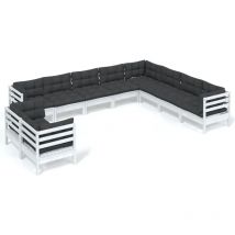 FIMEI Salon de jardin 10 pcs avec coussins Blanc Bois de pin solide