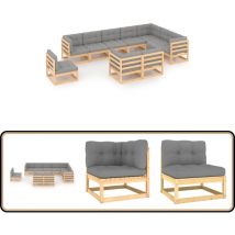 Salon de jardin 10 pcs avec coussins Bois de pin massif - Salon De Jardin - Mobilier De Jardin - Meubles De Jardin - Set De Salon De Jardin - Salon