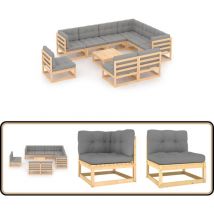 Salon de jardin 10 pcs avec coussins Bois de pin massif - Salon De Jardin - Mobilier De Jardin - Meubles De Jardin - Set De Salon De Jardin - Salon