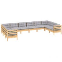 Salon de jardin 10 pcs avec coussins gris Bois de pin vidaXL