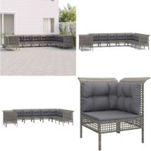Salon de jardin 10 pcs avec coussins Gris Résine tressée - Salon De Jardin - Mobilier De Jardin - Set De Salon De Jardin - Meubles De Jardin - Résine
