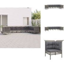 Salon de jardin 10 pcs avec coussins Gris Résine tressée - Salon De Jardin - Mobilier De Jardin - Set De Salon De Jardin - Meubles De Jardin - Résine