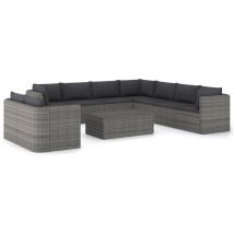 Salon de jardin meuble d'extérieur ensemble de mobilier 10 pièces avec coussins résine tressée gris