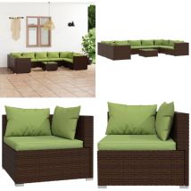 Salon de jardin 10 pcs avec coussins Résine tressée Marron - Salon De Jardin - Meuble De Jardin - Ensemble De Meubles De Jardin - Mobilier De Jardin