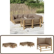 Salon de jardin 10 pcs avec coussins taupe bambou - Salon De Jardin - Mobilier De Jardin - Ensemble De Salon - Ensemble De Meubles De Jardin - Bambu