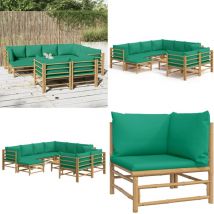 Salon de jardin 10 pcs avec coussins vert bambou - Salon De Jardin - Mobilier De Jardin - Ensemble De Salon - Ensemble De Meubles De Jardin - Bamboo