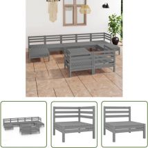 The Living Store Salon de jardin 10 pcs Gris Bois de pin massif - Salon De Jardin - Mobilier Extérieur - Set De Salon De Jardin - Meubles De Jardin