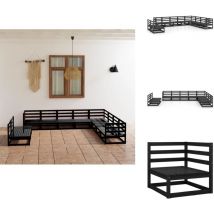 Salon de jardin 10 pcs noir bois de pin massif - Salon De Jardin - Mobilier De Jardin - Set De Salon De Jardin - Meubles De Jardin En Bois - Salon De