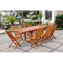 Lubok : Salon de jardin Teck huilé 8/10 personnes - Table rectangle + 8 chaises