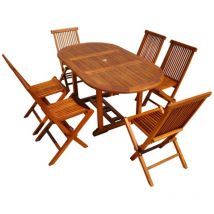 Lubok - salon de jardin extensible avec table rectangle 6 places en teck huilé