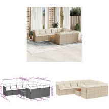 Salon de jardin 11 pcs avec coussins beige résine tressée - Ensemble Salon De Jardin - Meuble De Jardin - Mobilier Extérieur - Salon De Jardin Beige
