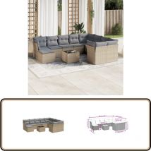 Salon de jardin 11 pcs avec coussins beige résine tressée - Ensemble Salon De Jardin - Salon De Jardin Design - Meuble De Jardin - Mobilier De Jardin