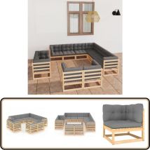 Salon de jardin 11 pcs avec coussins Bois de pin massif - Salon De Jardin - Mobilier De Jardin - Meubles De Jardin - Set De Salon De Jardin - Salon