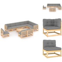 Salon de jardin 11 pcs avec coussins Bois de pin massif - Salon De Jardin - Mobilier De Jardin - Meubles De Jardin - Set De Salon De Jardin - Salon