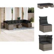 Salon de jardin 11 pcs avec coussins gris résine tressée - Ensemble Salon De Jardin - Meuble De Jardin - Salon Exterieur - Meubles De Jardin Design