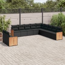 Salon de jardin 11 pcs avec coussins noir résine tressée