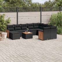 Salon de jardin 11 pcs avec coussins noir résine tressée