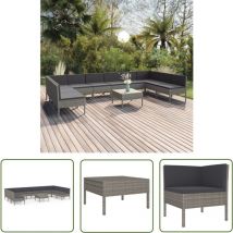 Zqyrlar - The Living Store Salon de jardin 11 pcs avec coussins Résine tressée Gris - Salon De Jardin - Mobilier De Jardin - Set De Jardin - Meubles