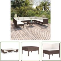 The Living Store Salon de jardin 11 pcs avec coussins Résine tressée Marron - Salon De Jardin - Mobilier De Jardin - Set De Salon De Jardin - Meubles