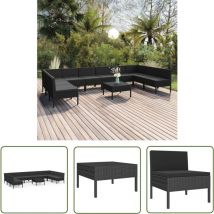 Les Tendances - The Living Store Salon de jardin 11 pcs avec coussins Résine tressée Noir - Salon De Jardin - Mobilier De Jardin - Set De Jardin