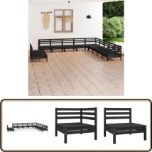Salon de jardin 11 pcs Bois de pin massif Noir - Salon De Jardin - Meuble De Jardin - Ensemble De Salon - Meubles De Jardin - Bois De Pin