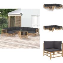 Salon de jardin 12 pcs avec coussins gris foncé bambou - Salon De Jardin - Mobilier De Jardin - Ensemble De Salon - Ensemble De Meubles De Jardin
