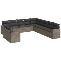 Salon de jardin 11 pcs avec coussins gris résine tressée Vidaxl