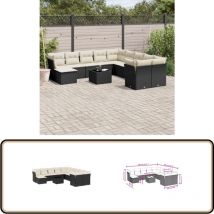 Salon de jardin 12 pcs avec coussins noir résine tressée - Ensemble Salon De Jardin - Salon De Jardin Moderne - Meuble De Jardin - Mobilier De Jardin