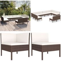 Salon de jardin 12 pcs avec coussins Résine tressée Marron - Salon De Jardin - Mobilier De Jardin - Set De Salon De Jardin - Résine Tressée