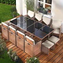 Salon de jardin 12 personnes 12 places marron-cappucino en rotin fin, élégant confortable - résistant - housse – salon repas camouflage deluxe de