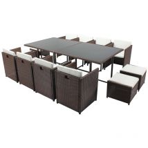 Concept-usine - Miami 12 Marron/Blanc : salon encastrable 12 personnes en résine tressée marron poly rotin
