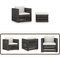 Salon de jardin 2 pcs avec coussins Bois imprégné de gris - Salon De Jardin - Mobilier De Jardin - Set De Salon - Canapé D'extérieur - Terrasse