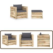 Salon de jardin 2 pcs avec coussins Bois imprégné de vert - Salon De Jardin - Mobilier De Jardin - Set De Salon - Canapé D'extérieur - Terrasse
